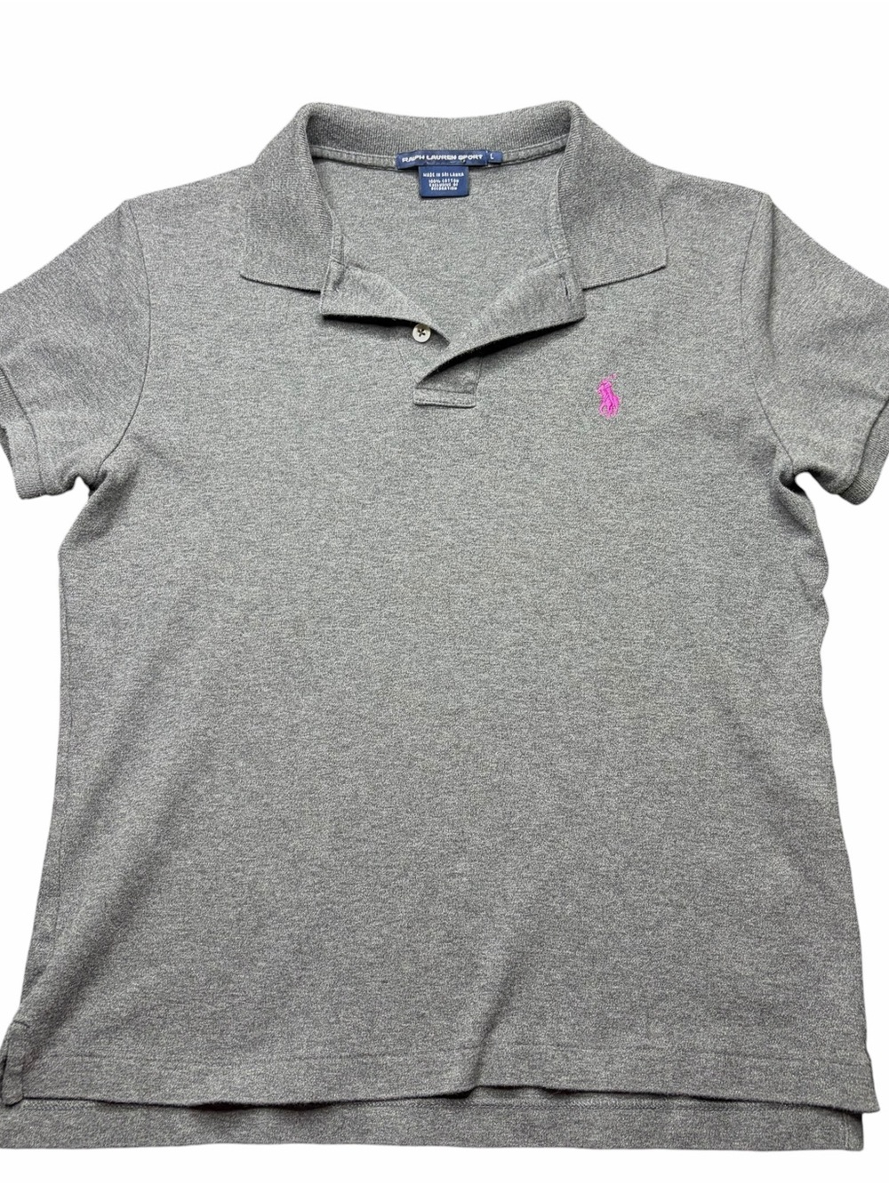 Ralph Lauren Sport Girls Golf Polo Shirt Gray Size L Pink Pony